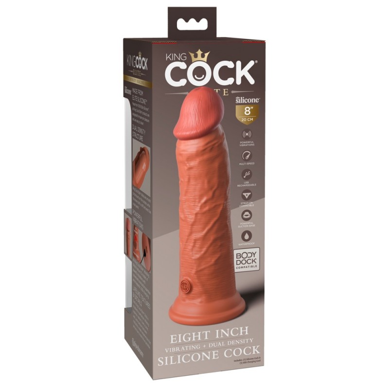 King Cock Elite 8 - tapadótalpas, élethű vibrátor 20cm (sötét natúr) 85295 termék bemutató kép