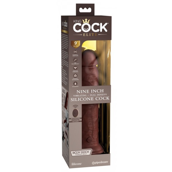 King Cock Elite 9 - tapadótalpas, élethű vibrátor, távirányítóval (23cm) - barna