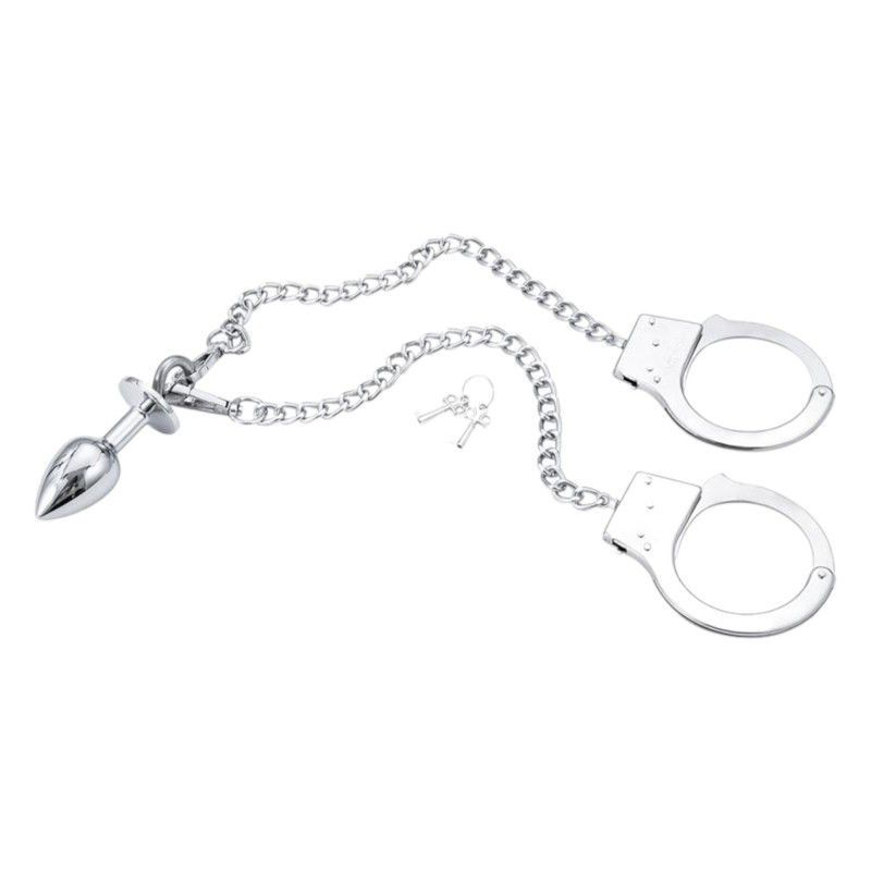 LateToBed BDSM - bilincsek anál pluggal (ezüst) 93640 termék bemutató kép