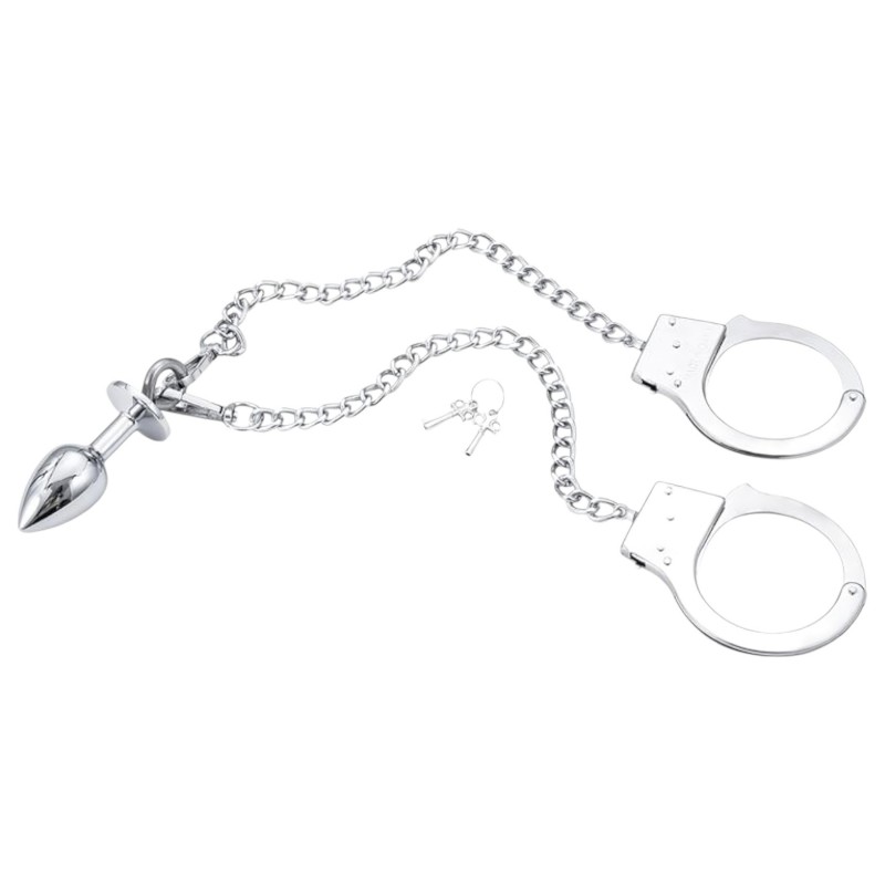 LateToBed BDSM - bilincsek anál pluggal (ezüst) 99490 termék bemutató kép