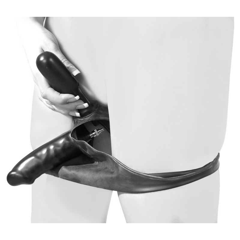 LATEX - női bugyi 2db pumpálható belső dildóval (fekete) 79614 termék bemutató kép