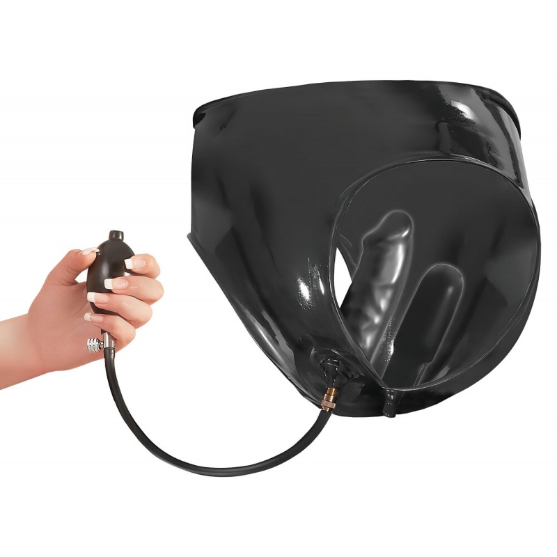 LATEX - női bugyi 2db pumpálható belső dildóval (fekete) 106785 termék bemutató kép