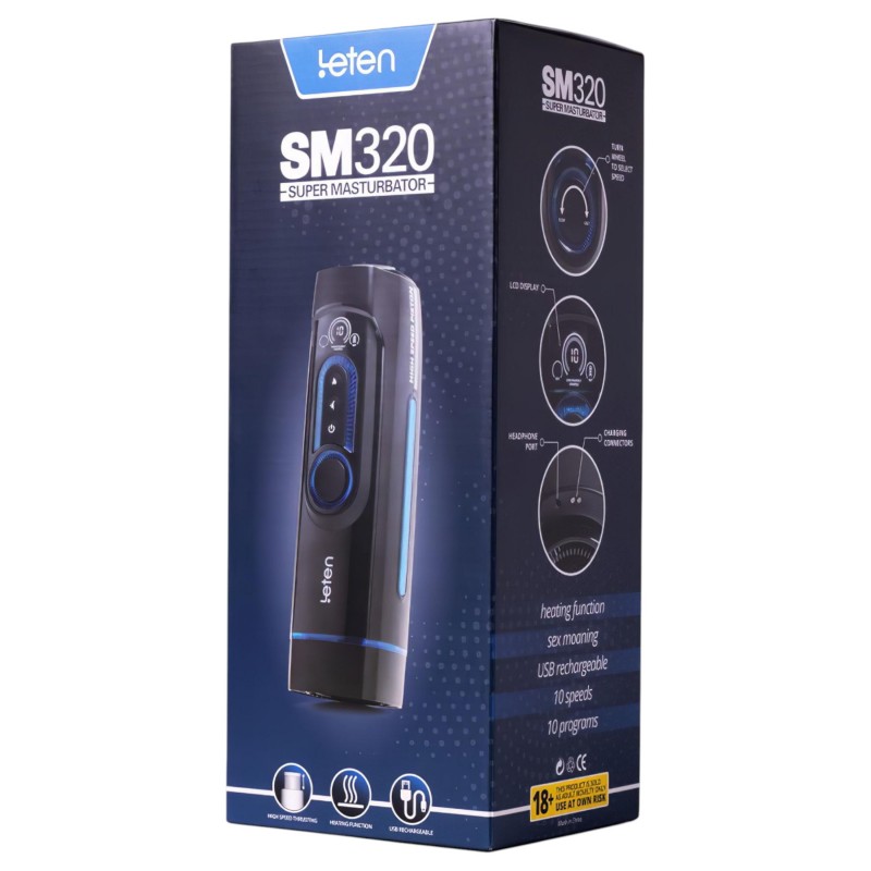 Leten SM320 - nyögő, lökő, melegítő maszturbátor férfiaknak (fekete) 164003 termék bemutató kép