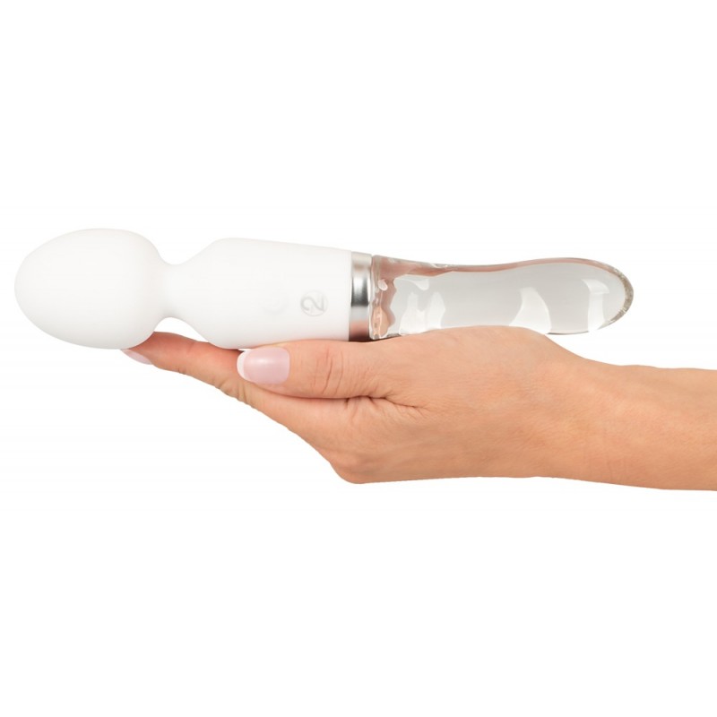 Liaison Wand - akkus, szilikon-üveg LED-es vibrátor (áttetsző-fehér) 69948 termék bemutató kép