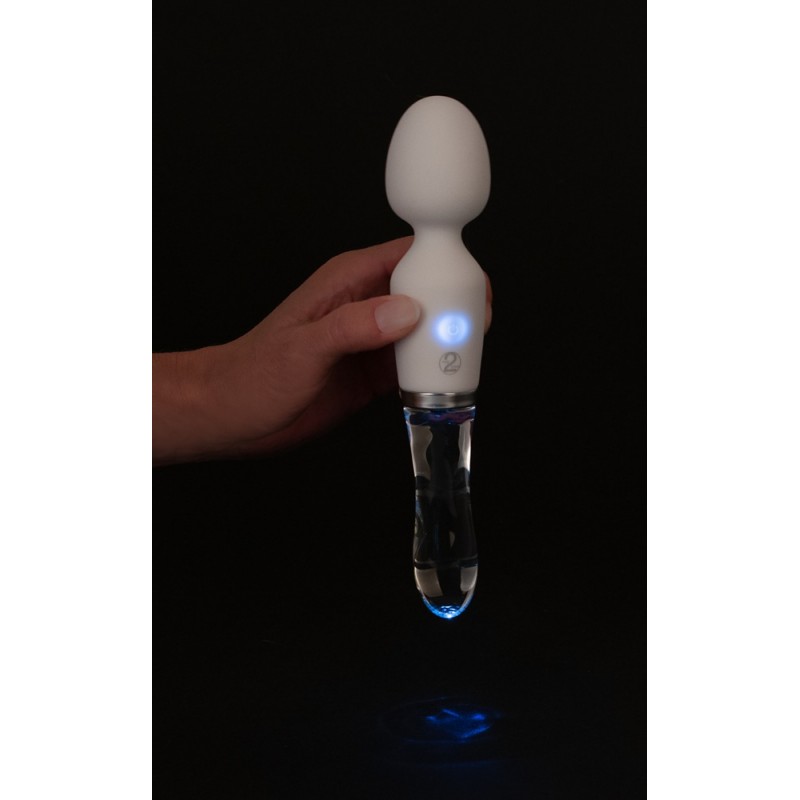 Liaison Wand - akkus, szilikon-üveg LED-es vibrátor (áttetsző-fehér) 69949 termék bemutató kép