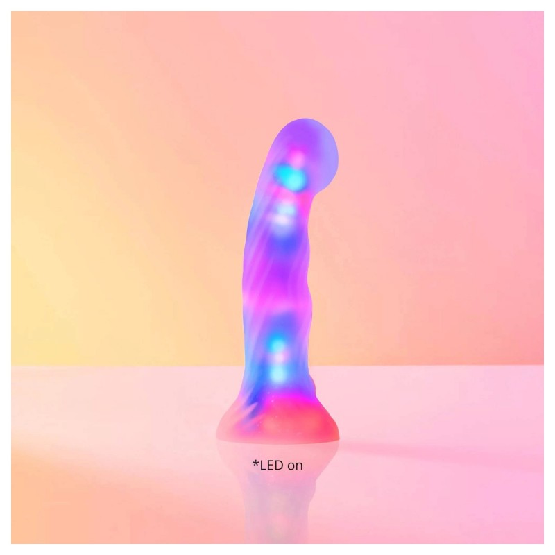 Love to Love Sugar Bomb - világító LED-es szilikon dildó (rózsaszín-sárga) - 16,9 cm 171163 termék bemutató kép