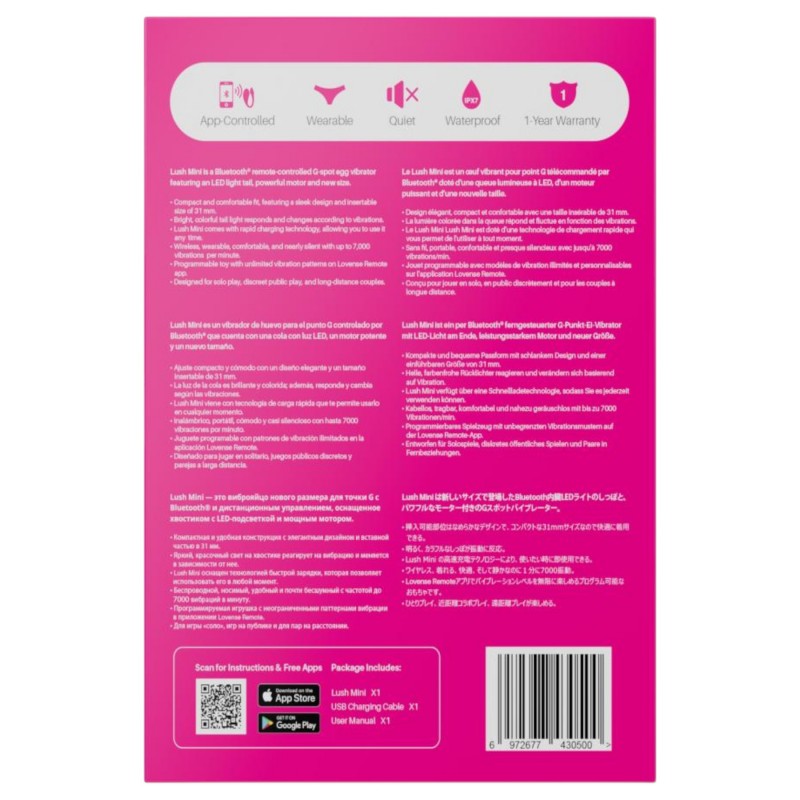 Lovense Lush Mini - hordható App-vezérelt vibrációs tojás (pink) 150910 termék bemutató kép