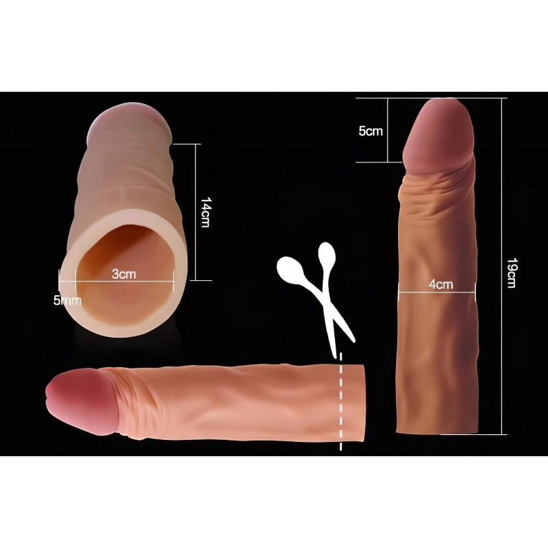 Lovetoy Pleasure X-tender - péniszköpeny - 19 cm (natúr) 132809 termék bemutató kép