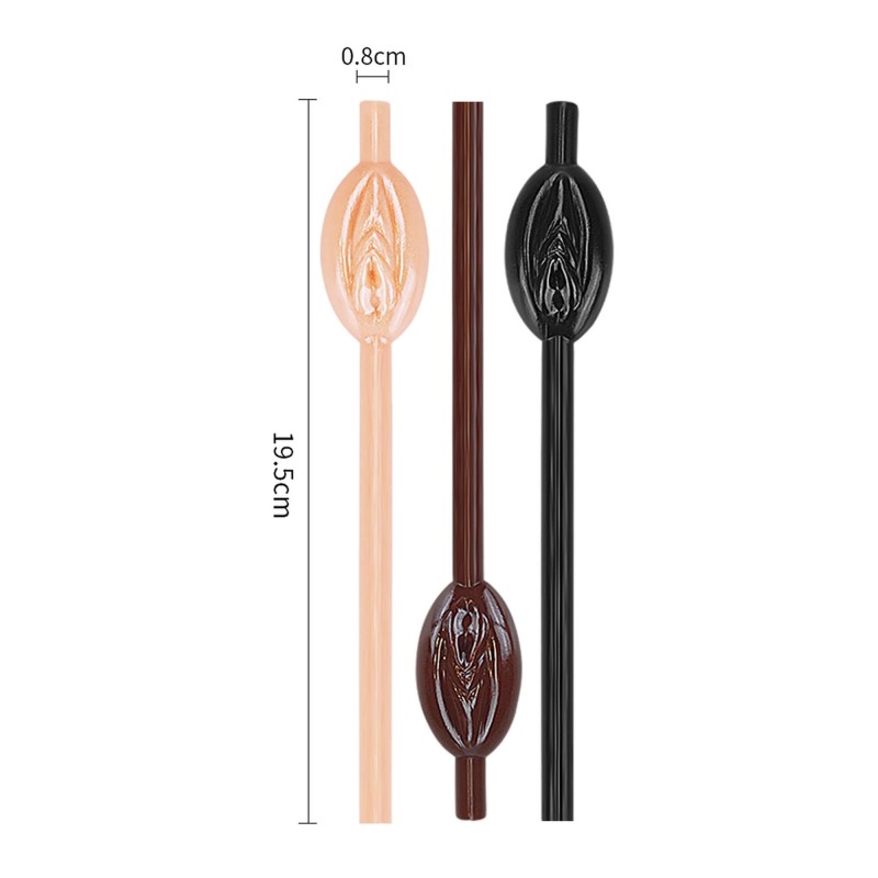 Lovetoy - vagina alakú szívószál szett, party kellék (natúr-barna-fekete) 76053 termék bemutató kép