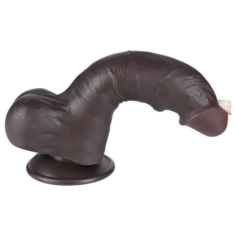 Lovetoy Sliding-Skin - herés kétrétegű dildó - 20 cm (barna) 135157 termék bemutató kép