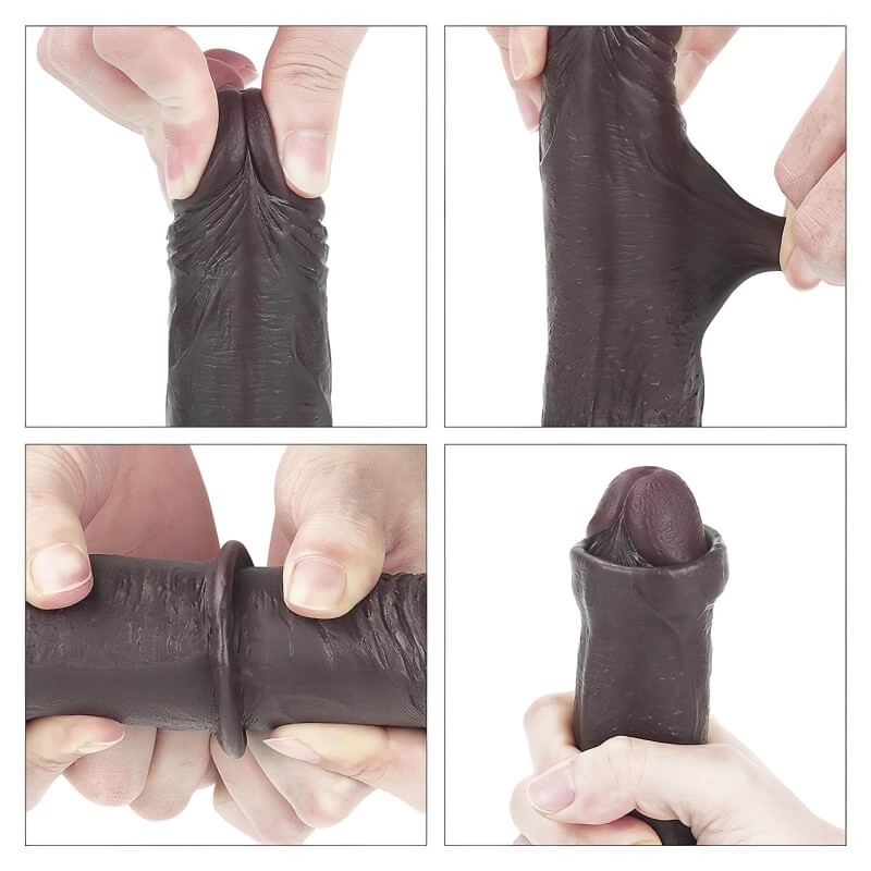 Lovetoy Sliding-Skin - kétrétegű dildó - 18 cm (barna) 132829 termék bemutató kép