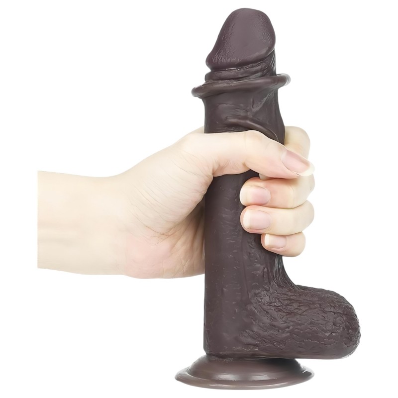 Lovetoy Sliding-Skin - kétrétegű dildó - 18 cm (barna) 132833 termék bemutató kép
