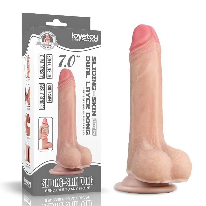 Lovetoy Sliding-Skin - kétrétegű dildó - 18 cm (testszínű) 141989 termék bemutató kép