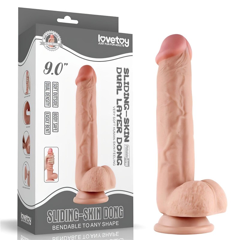 Lovetoy Sliding-Skin - kétrétegű dildó - 23 cm (testszínű) 142007 termék bemutató kép