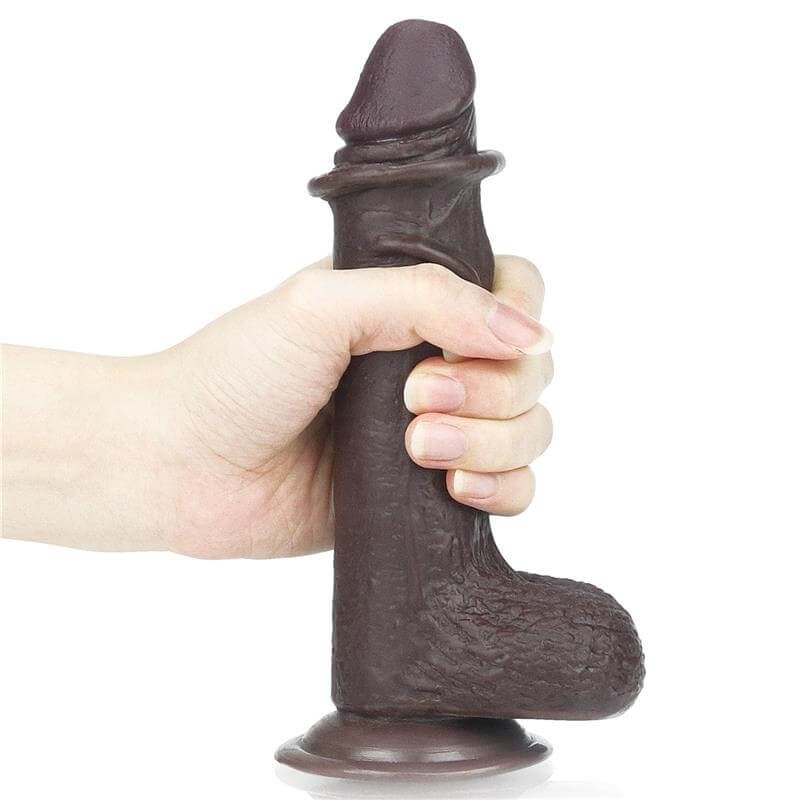 Lovetoy Sliding-Skin - kétrétegű dildó - 18cm (barna) 86455 termék bemutató kép