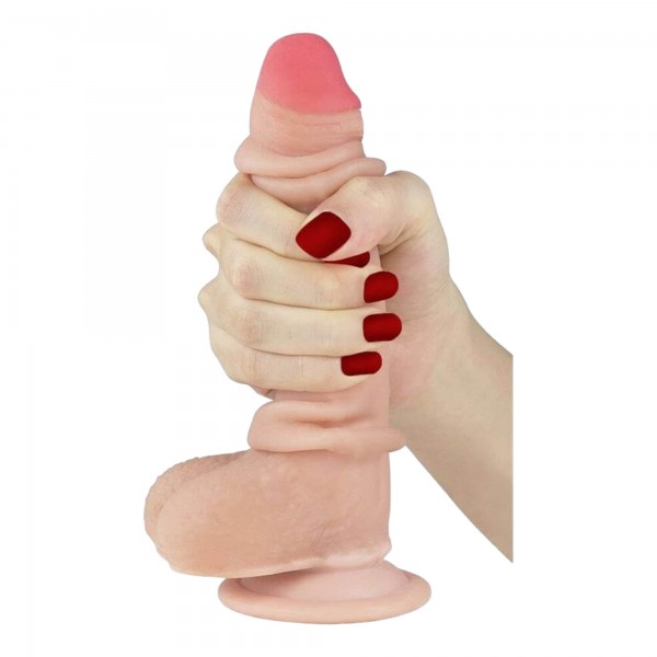 Lovetoy Sliding-Skin - kétrétegű dildó - 18cm (natúr)