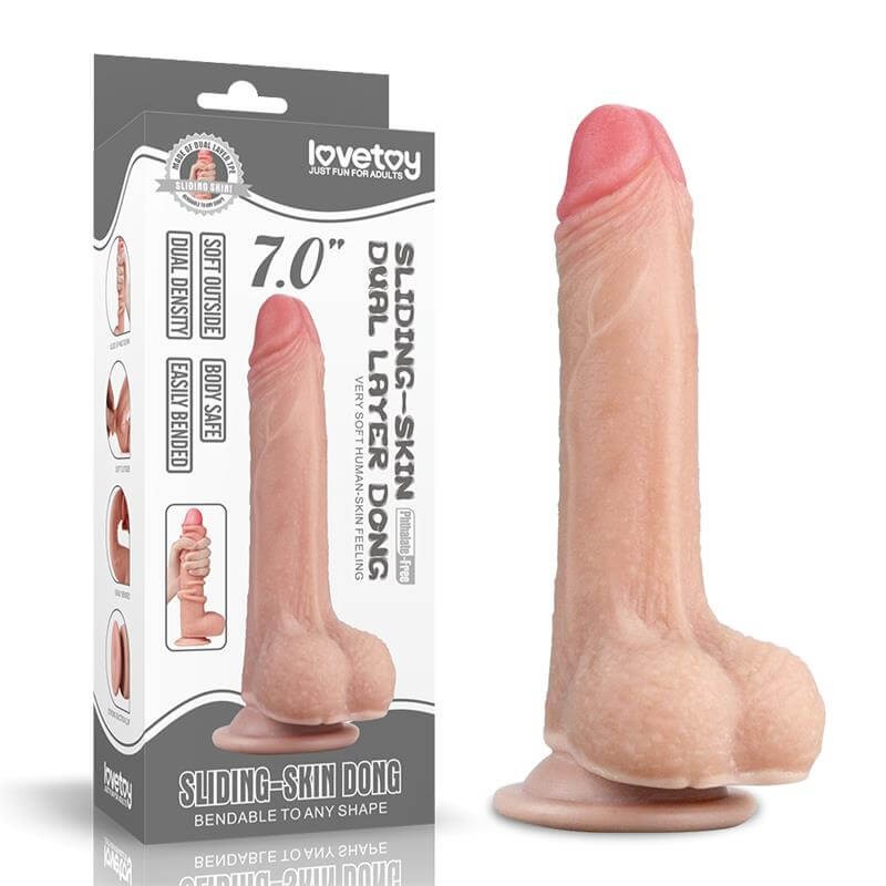 Lovetoy Sliding-Skin - kétrétegű dildó - 18cm (natúr) 86448 termék bemutató kép
