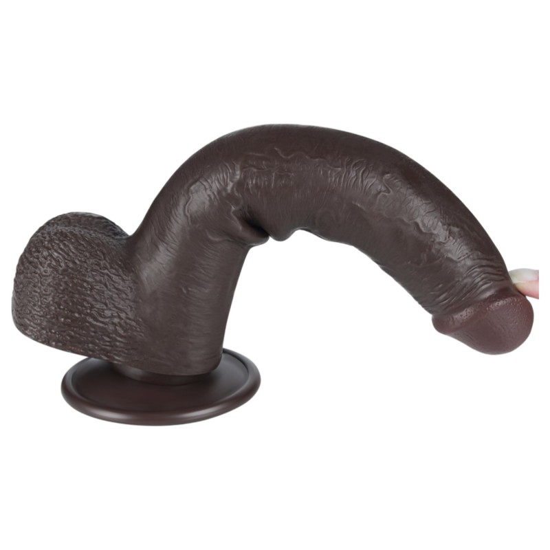 Sliding-Skin - tapadókorongos kétrétegű dildó - 20,8 cm (barna) 135176 termék bemutató kép