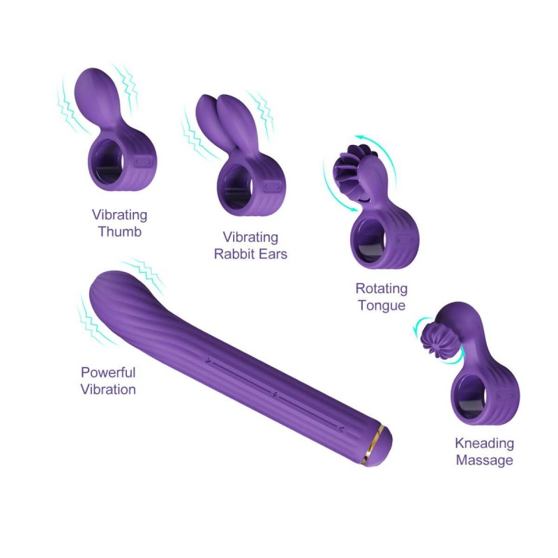 Magic Stick - vibrátor cserélhető csiklókarral (lila) 90231 termék bemutató kép