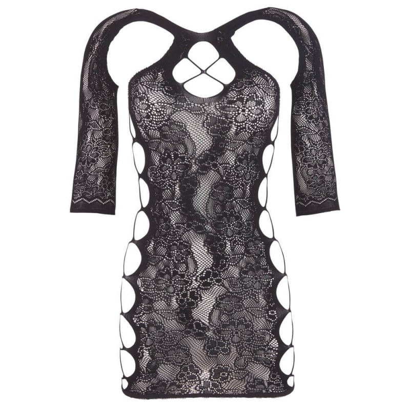Mandy Mystery - virágos mintás necc ruha tangával - fekete (S-L) 65312 termék bemutató kép