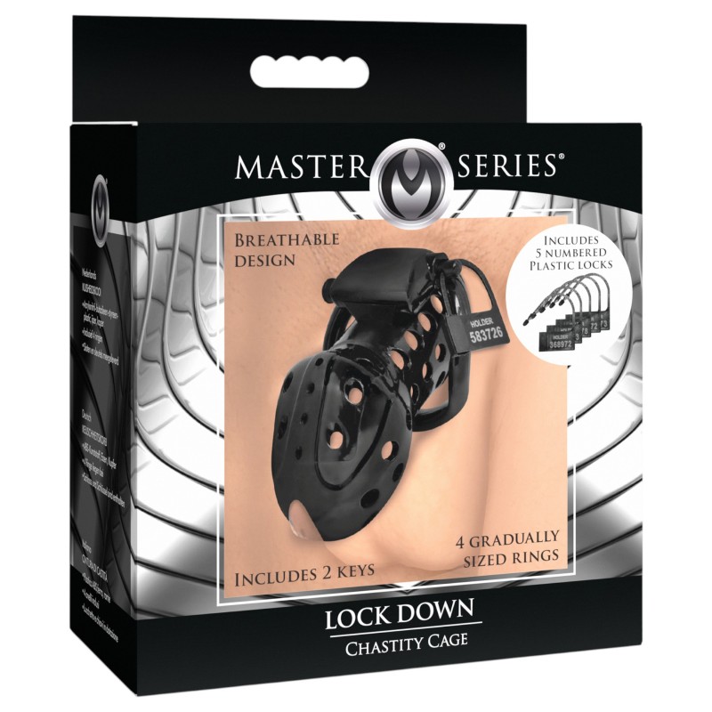 Master Series Lock Down - szellőző péniszketrec (fekete) 149319 termék bemutató kép
