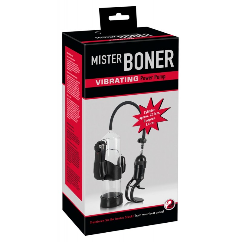 Mister Boner Vibrating - vibrációs péniszpumpa (áttetsző-fekete) 22393 termék bemutató kép