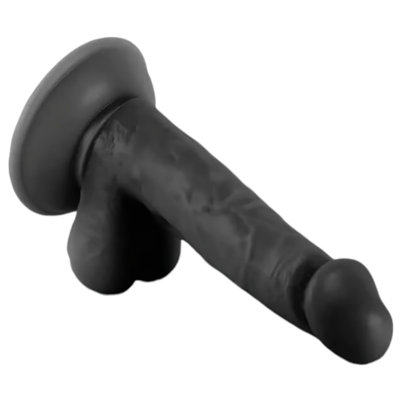 Mr. Rude - tapadókorongos, herés élethű dildó - 17 cm (fekete) 129796 termék bemutató kép