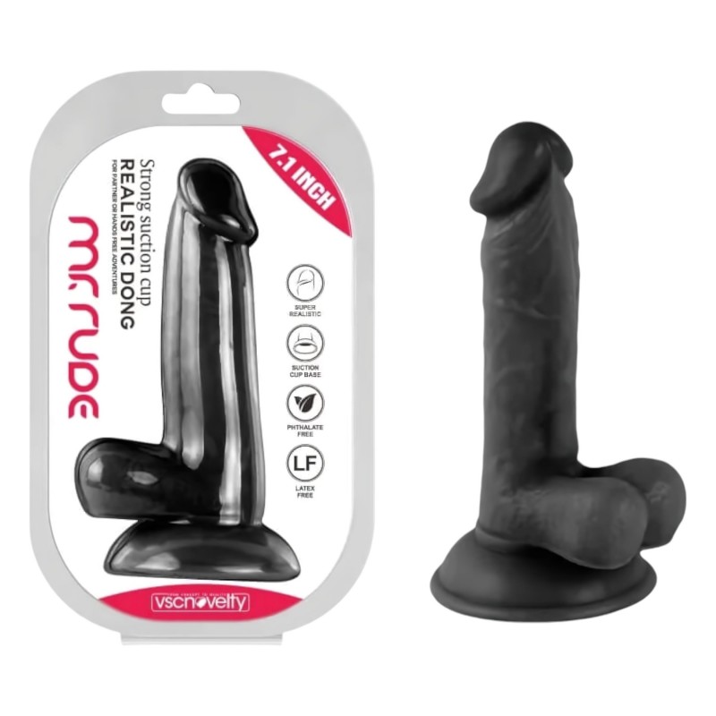 Mr. Rude - tapadókorongos, herés élethű dildó - 17 cm (fekete) 129797 termék bemutató kép