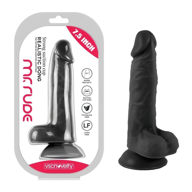 Mr. Rude - tapadókorongos, herés élethű dildó - 19 cm (fekete) 133692 termék bemutató kép