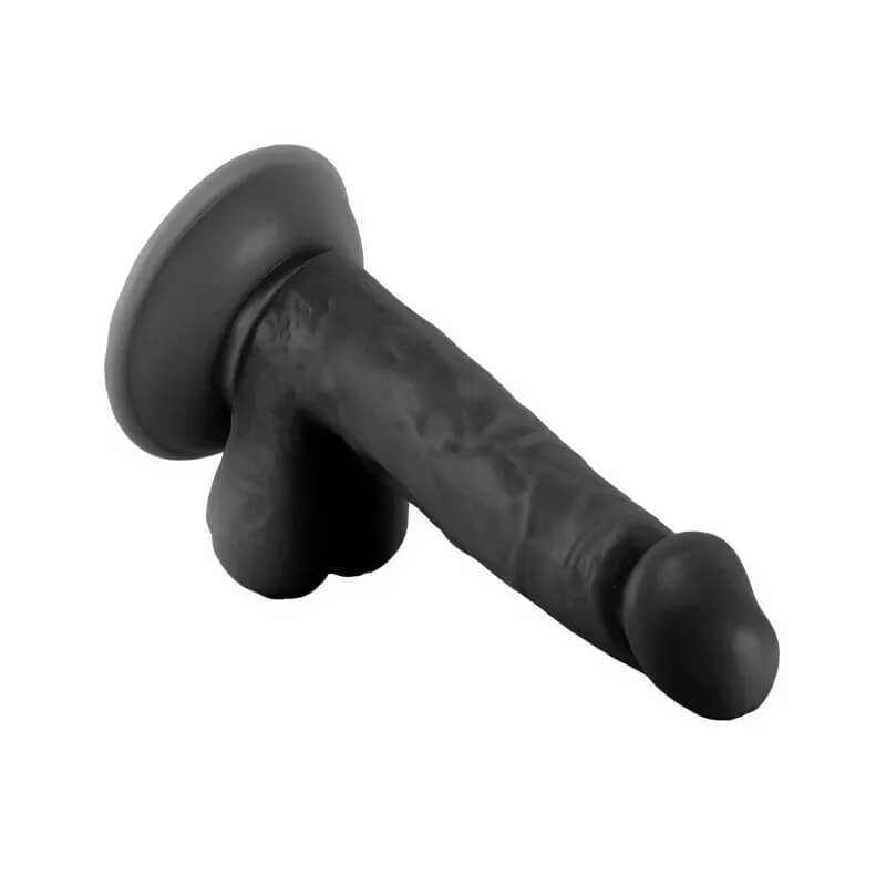 Mr. Rude - tapadókorongos, herés élethű dildó - 17cm (fekete) 84692 termék bemutató kép