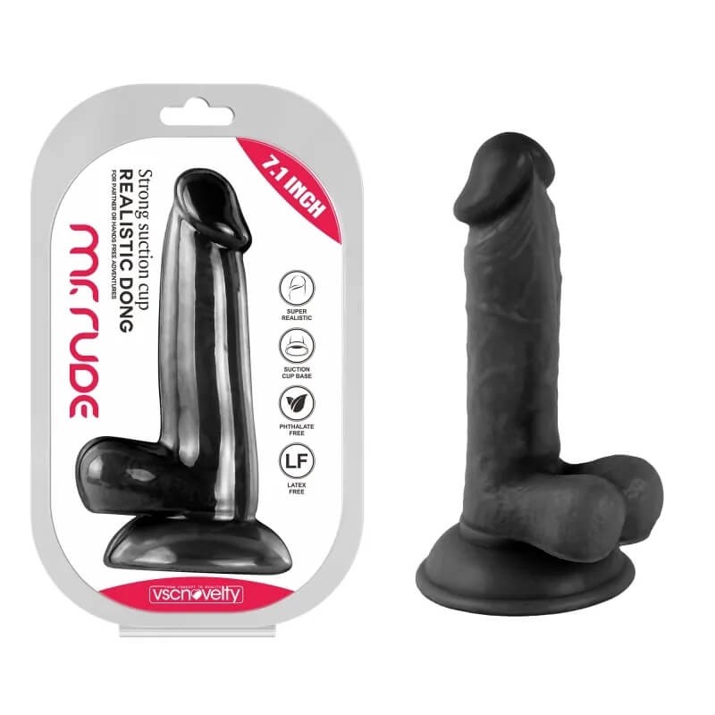 Mr. Rude - tapadókorongos, herés élethű dildó - 17cm (fekete) 84693 termék bemutató kép