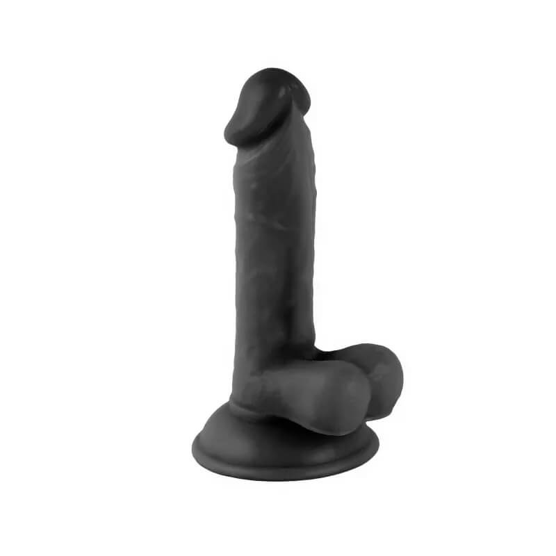 Mr. Rude - tapadókorongos, herés élethű dildó - 17cm (fekete) 84695 termék bemutató kép