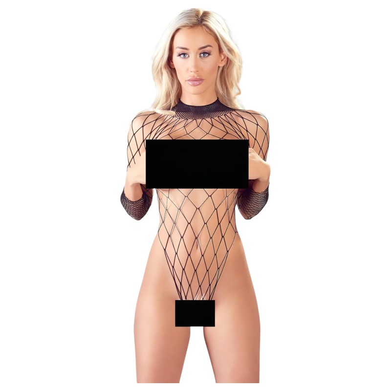 NO:XQSE - hosszúujjú, hálós fekete necc body (S-L) 153151 termék bemutató kép