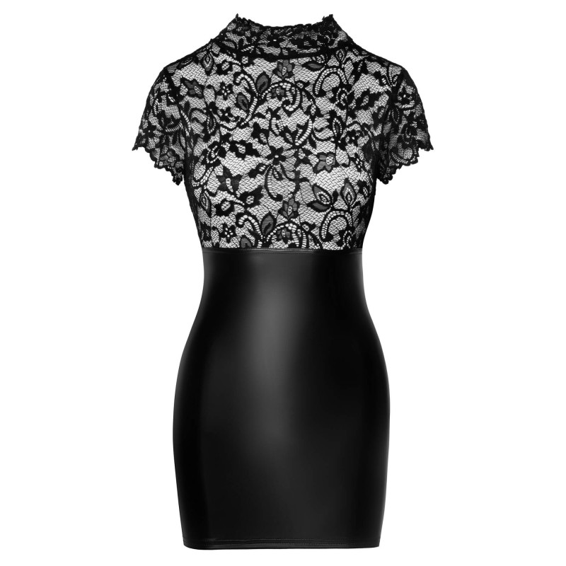 Noir - csipke felsős fényes ruha fűzővel (fekete) 82900 termék bemutató kép