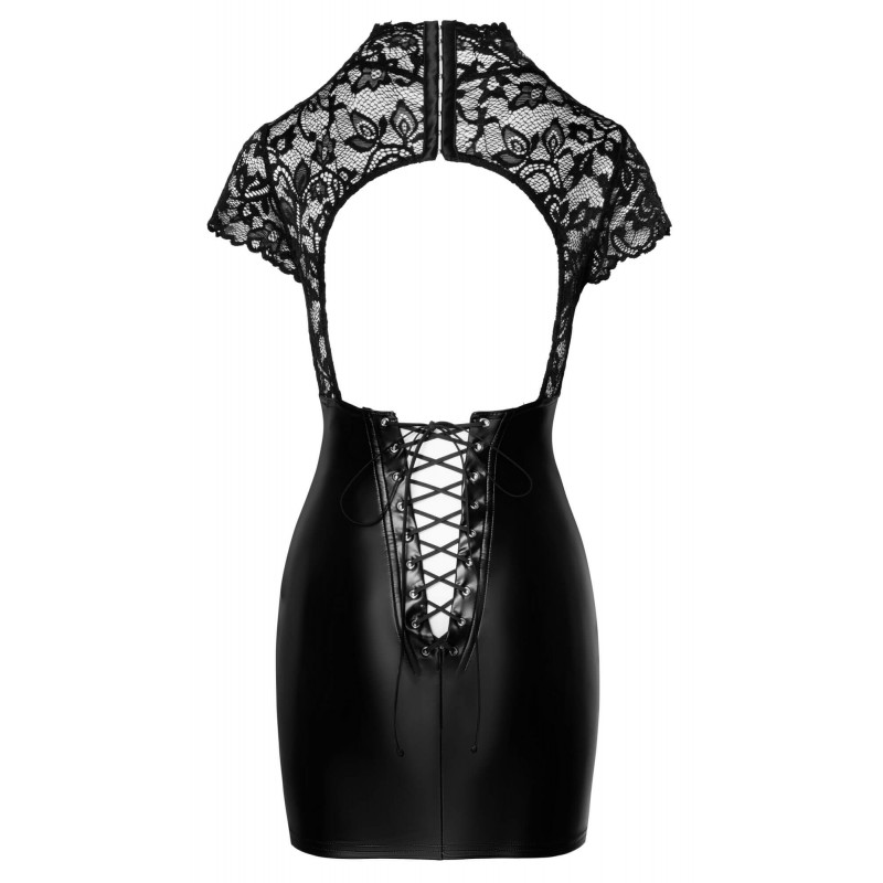 Noir - csipke felsős fényes ruha fűzővel (fekete) 82901 termék bemutató kép