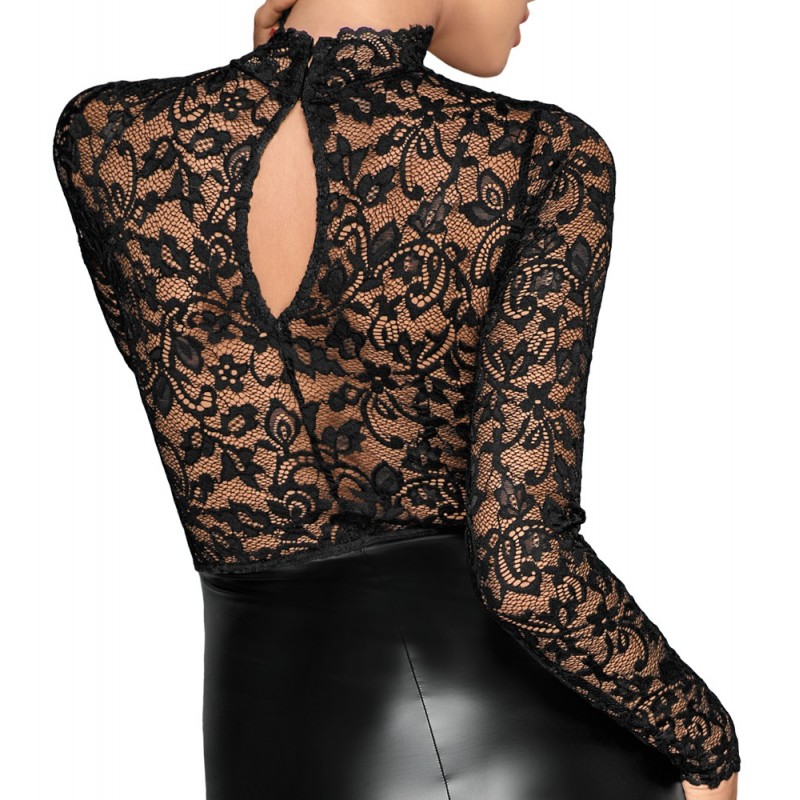 Noir - hosszúujjú fényes-csipke ruha (fekete) 50493 termék bemutató kép