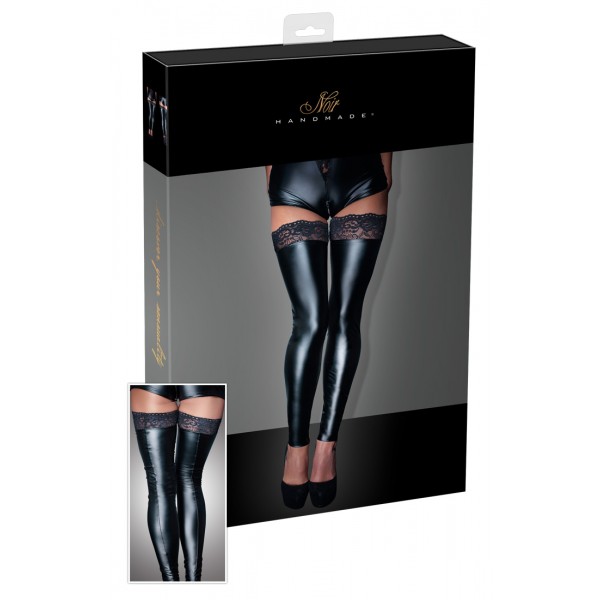 Noir - csipkés fényes combfix (fekete)