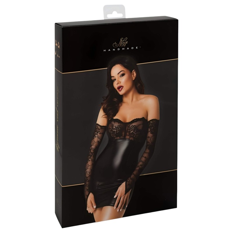 Noir - fényes ruha csipke berakással (fekete) 98267 termék bemutató kép