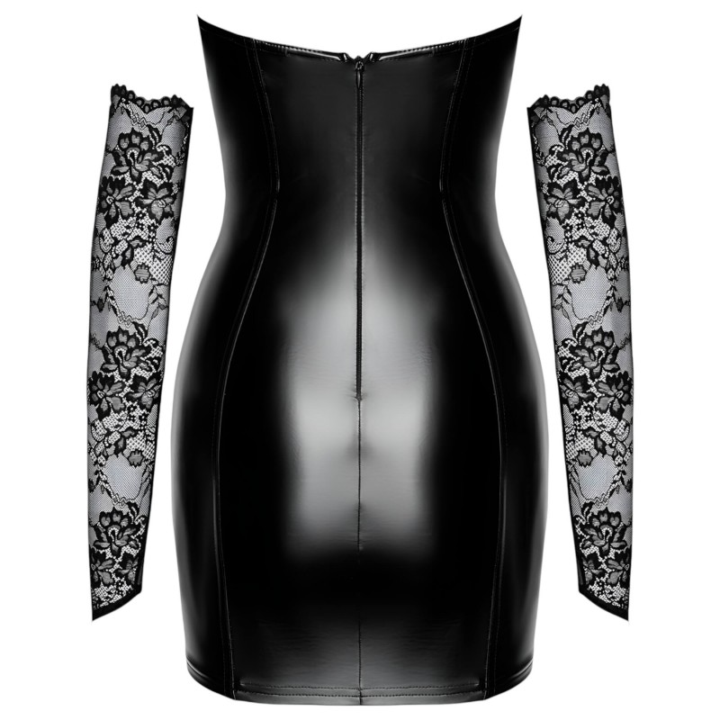 Noir - fényes ruha csipke berakással (fekete) 98269 termék bemutató kép