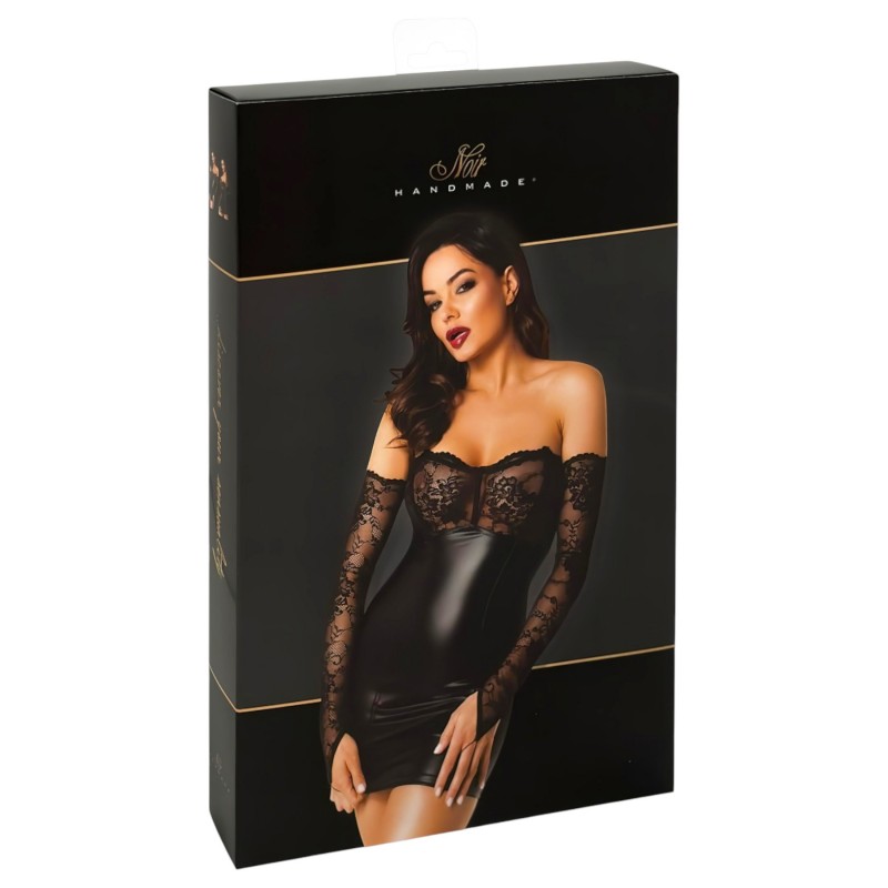 Noir - fényes ruha csipke berakással (fekete) 97846 termék bemutató kép