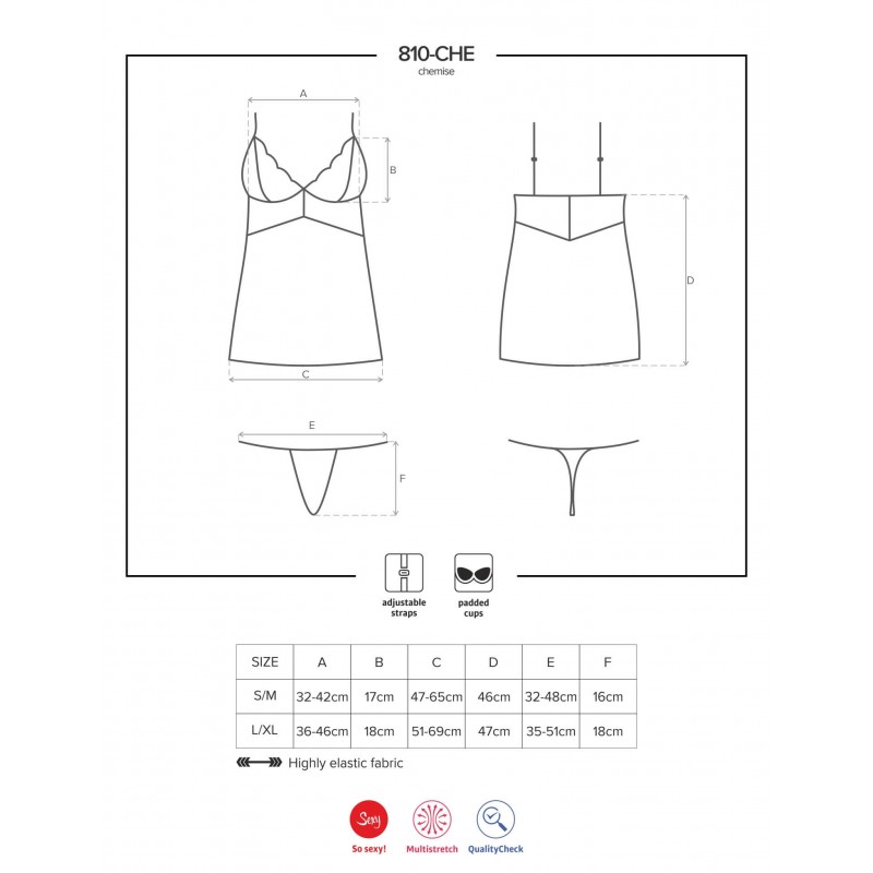 Obsessive 810-CHE-1 - csipkés hálóruha tangával (fekete) 57263 termék bemutató kép