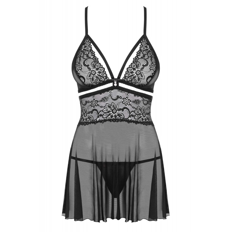 Obsessive 838-BAB-1 - áttetsző,pikáns csipkés babydoll tangával (fekete) 33067 termék bemutató kép