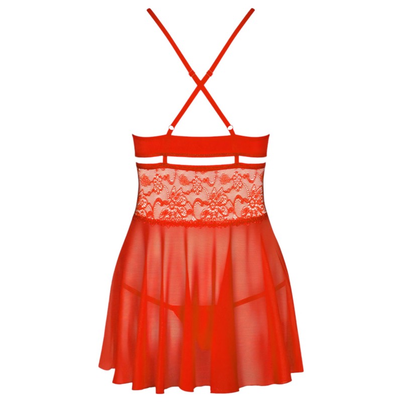 Obsessive 838-BAB-3 - pikáns csipkés babydoll és tanga (piros) 111274 termék bemutató kép