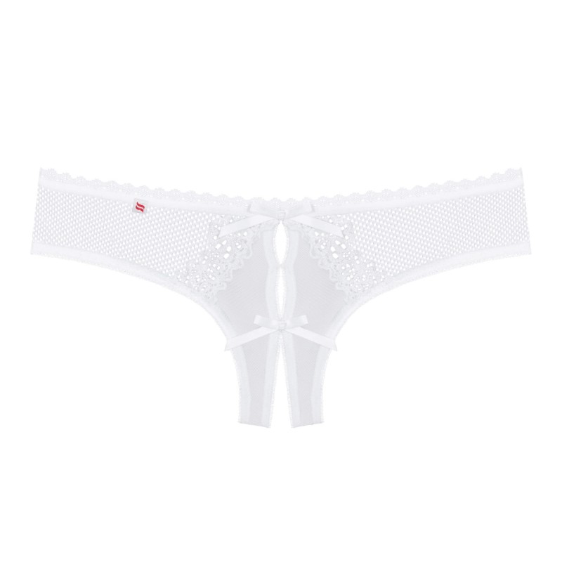 Obsessive Alabastra - virágos, masnis nyitott női tanga - fehér 22060 termék bemutató kép