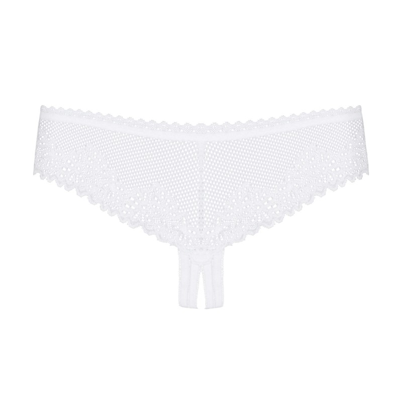 Obsessive Alabastra - virágos, masnis nyitott női tanga - fehér 22061 termék bemutató kép