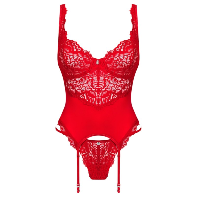 Obsessive Amor Cherris - harisnyatartós csipke szett (piros) 98217 termék bemutató kép