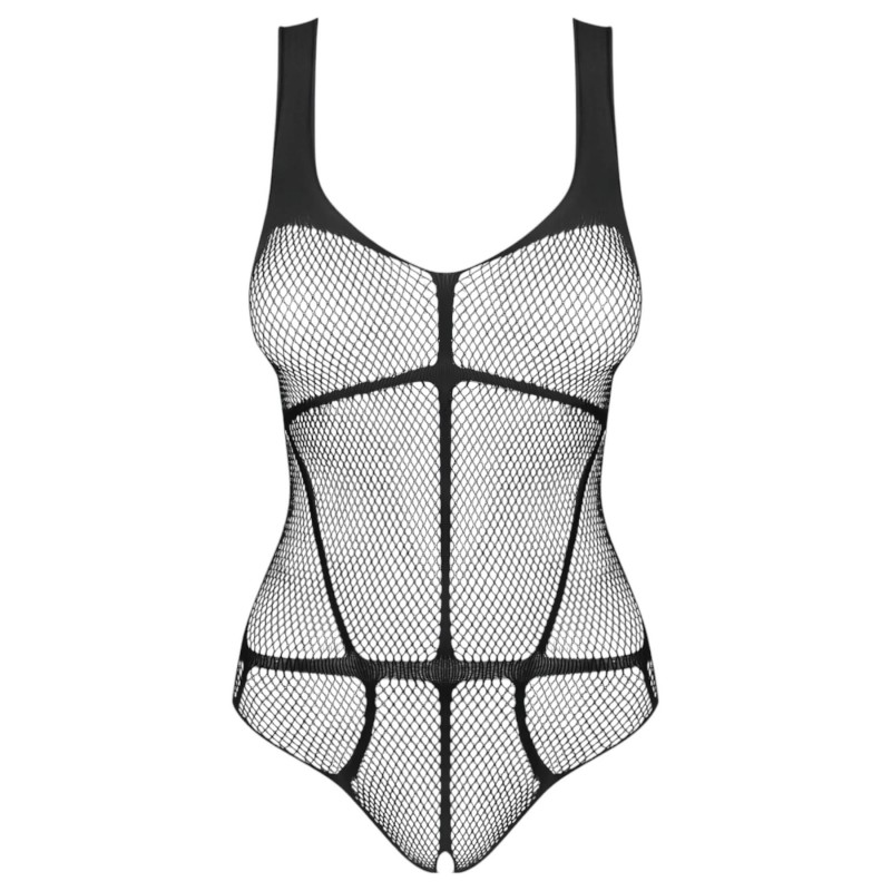 Obsessive B336 - átlátszó, nyitott fekete necc body (S-L) 153409 termék bemutató kép
