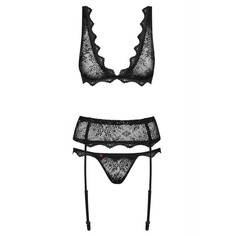 Obsessive Emperita - apró hímzéses fehérnemű szett (fekete) 27057 termék bemutató kép