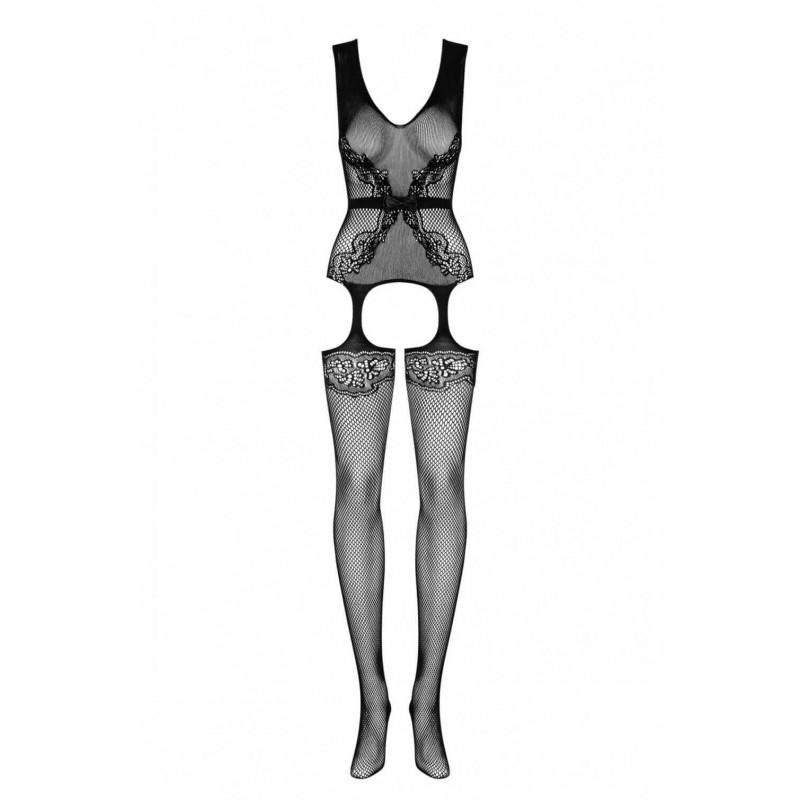 Obsessive F217 - szatén masnis, mintás necc szett - fekete (S-L) 65240 termék bemutató kép