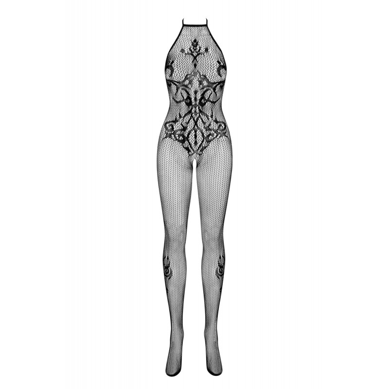 Obsessive G308 - mintás, nyakpántos necc overál - fekete (S-L) 26496 termék bemutató kép